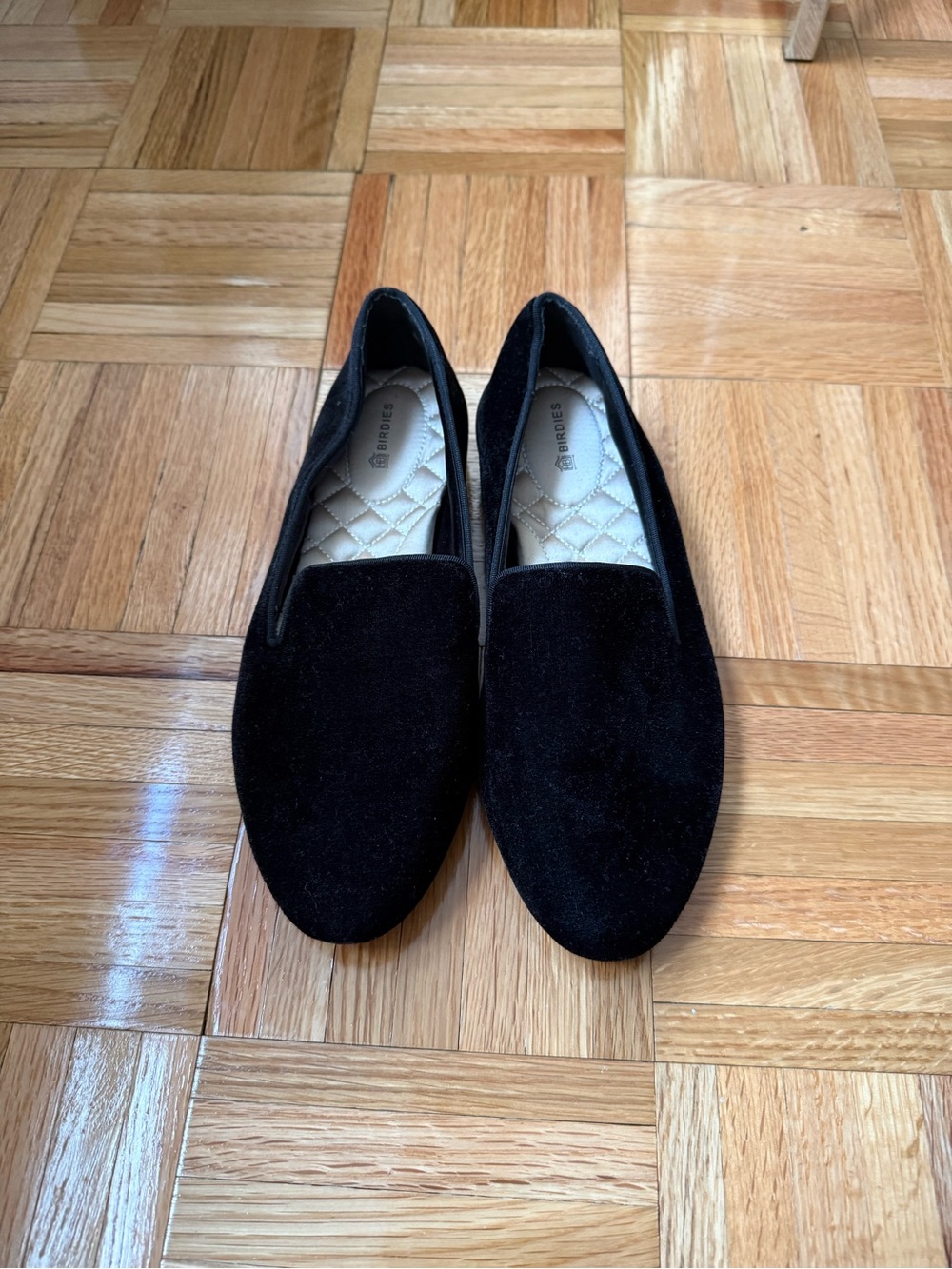 Birdies Black Suede Quilted-Insole Flats